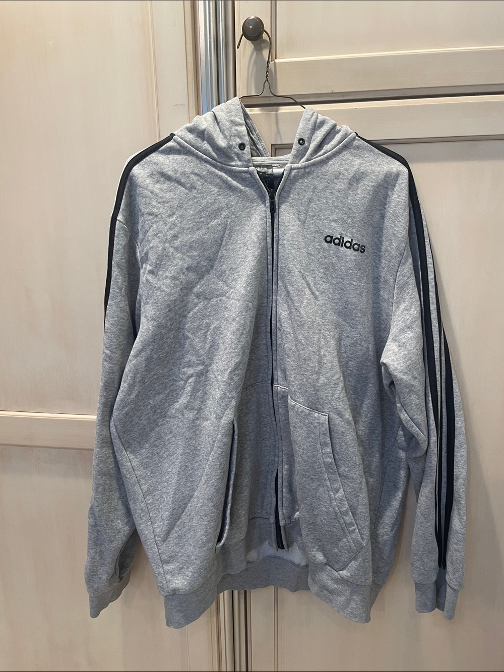 Men's adidas Light Gray Full-Zip Hoodie with Black Stripes
